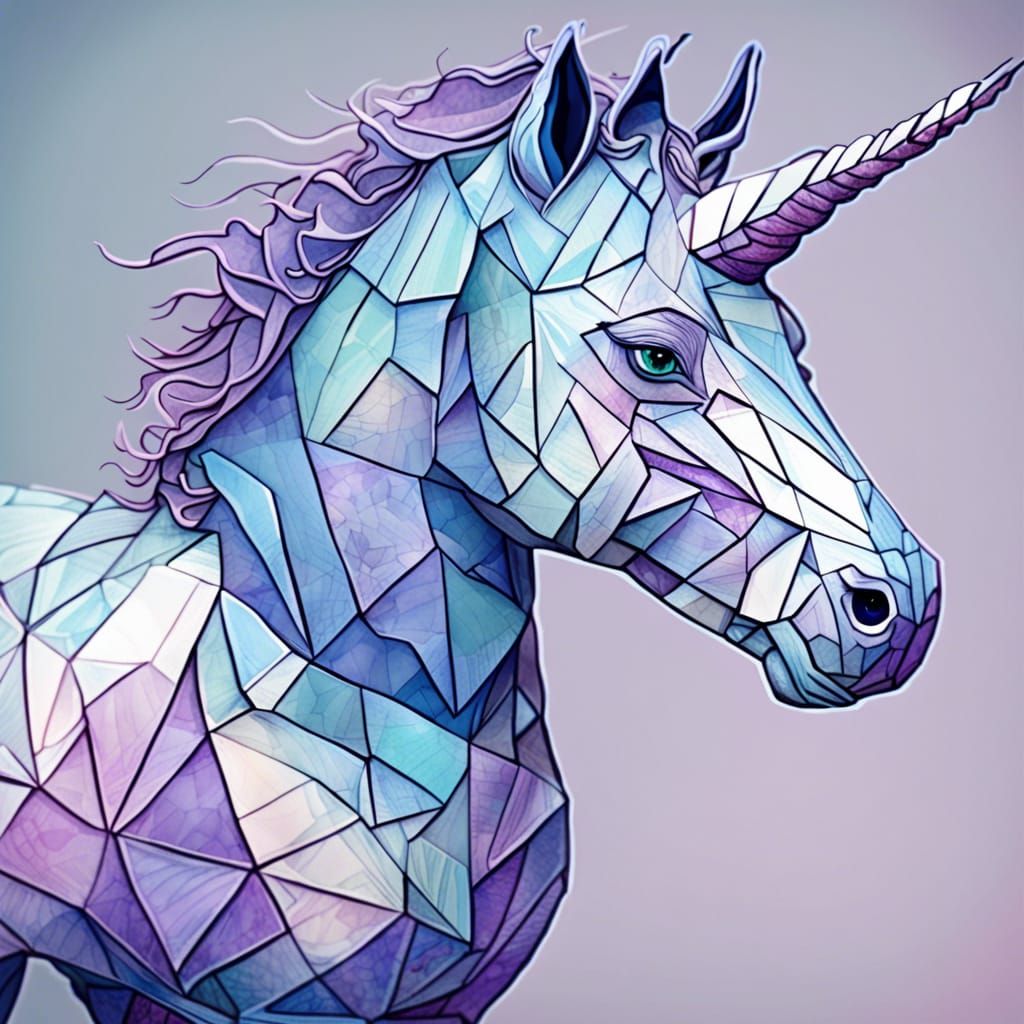 Patchwork Unicorn Model with Watercolor Overlay