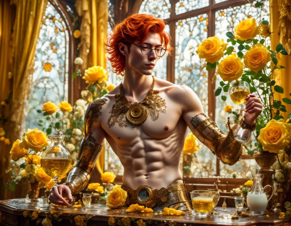 Redhead Hunk Pin-Up Model Drinking Milk