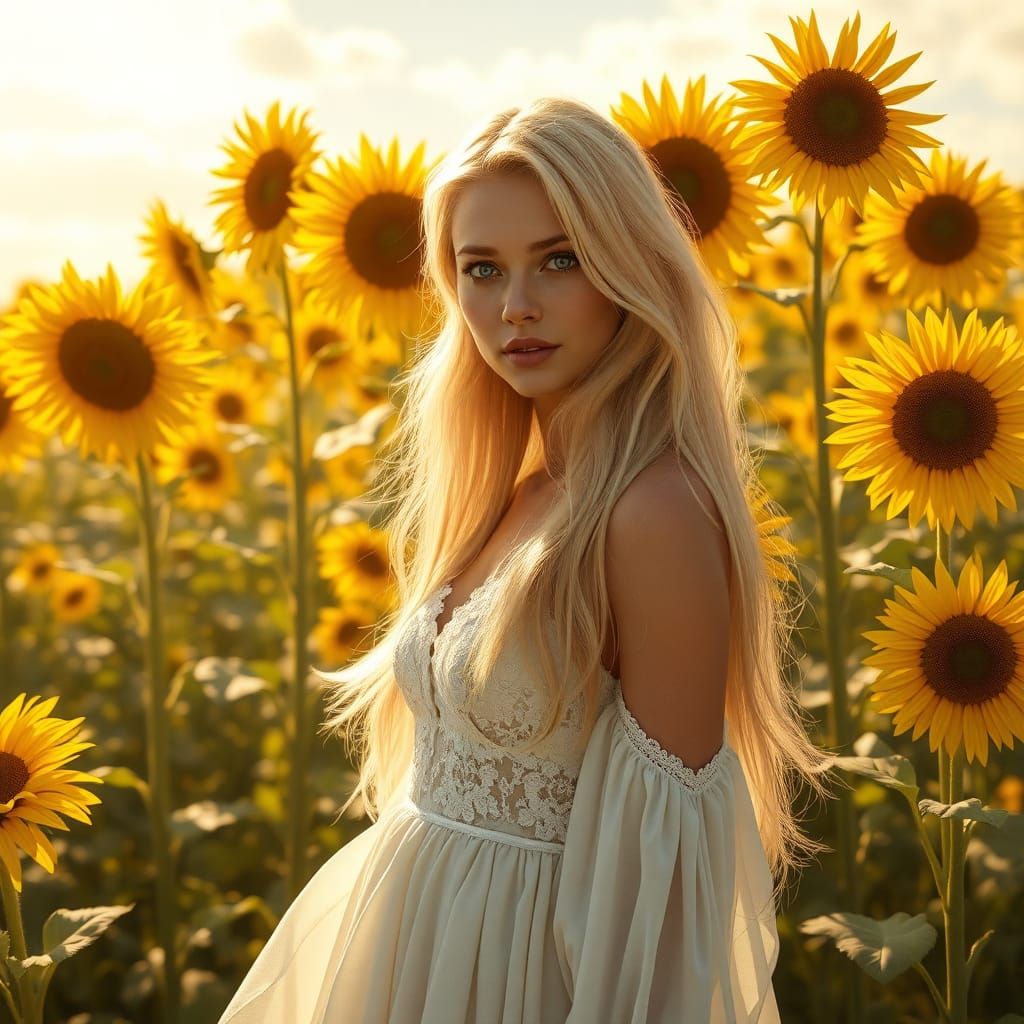 Woman in Sunflower Field: Genshin Impact Style