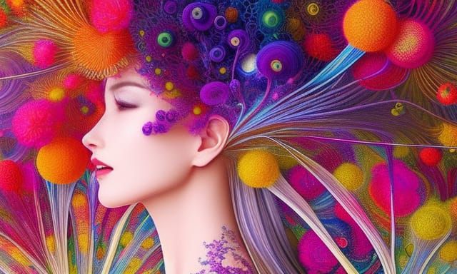 Woman in Mycelium Network: A Dynamic Gouache Painting