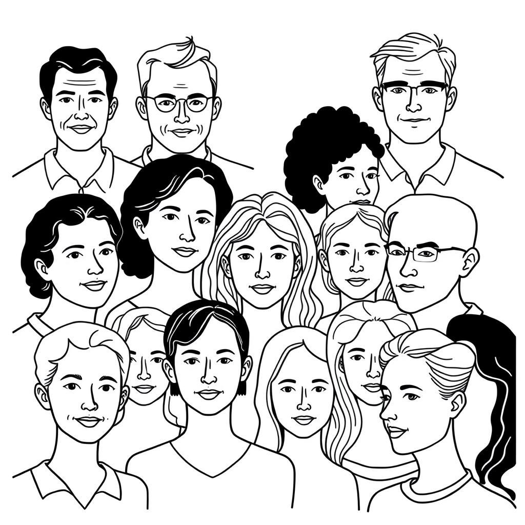 Minimalist Single Line Drawing of Diverse People
