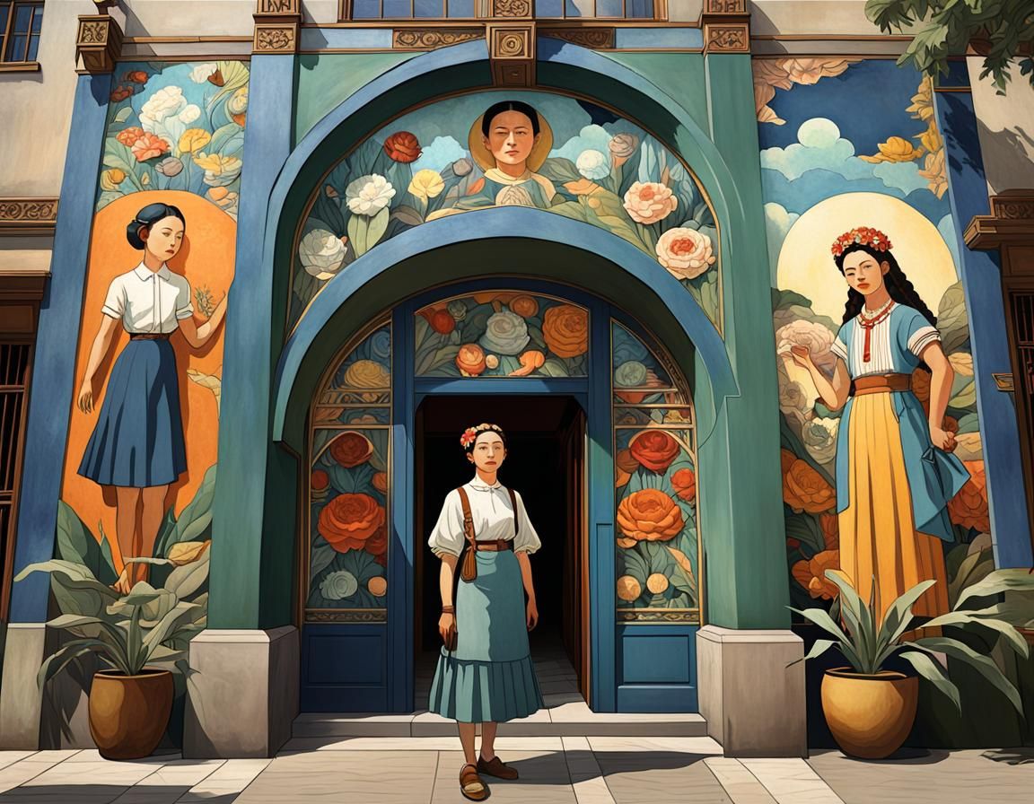 Rivera and Kahlo Inspired Art Deco Mural