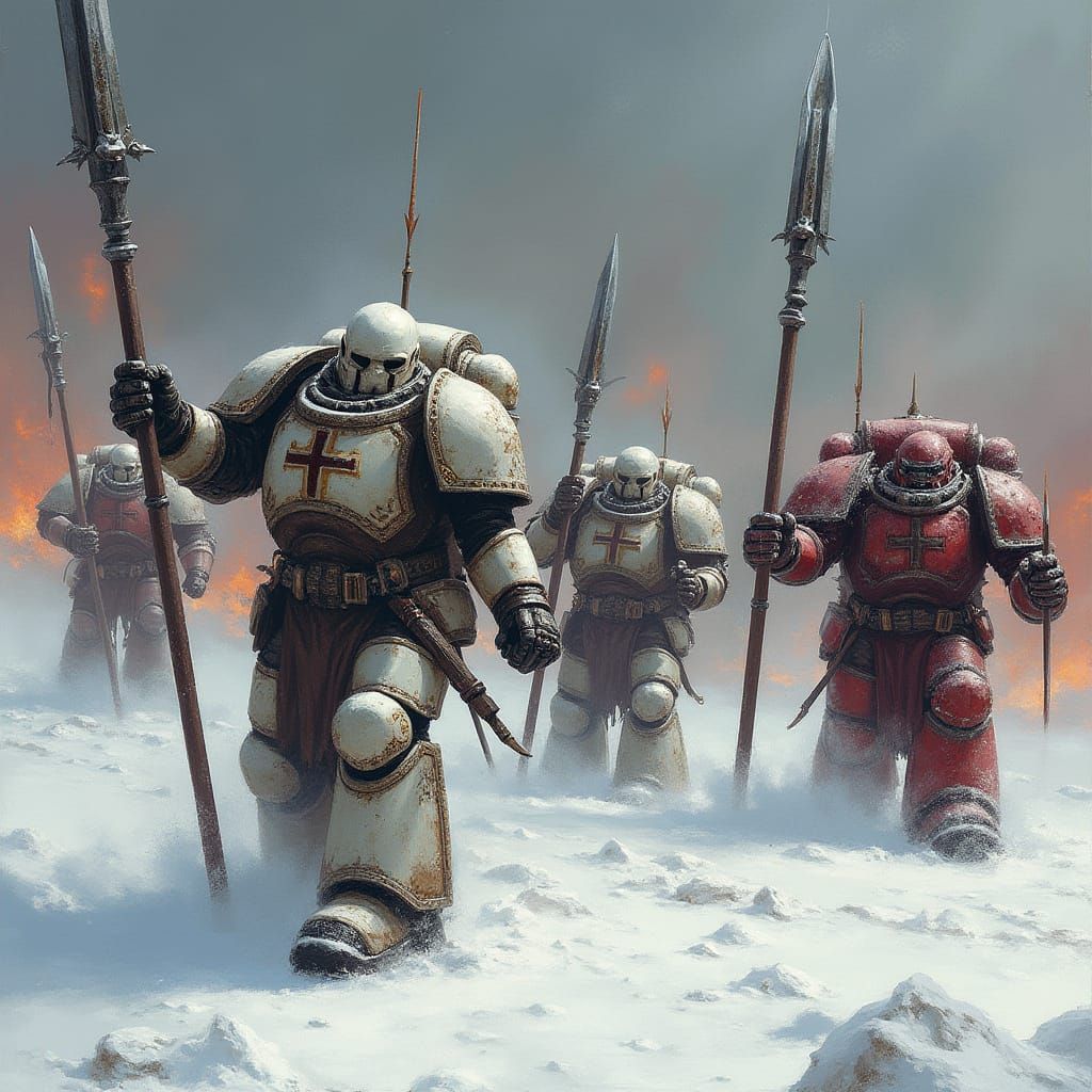 Space Marines Battle on Snowy Battlefield in Bleak Sci-Fi St...