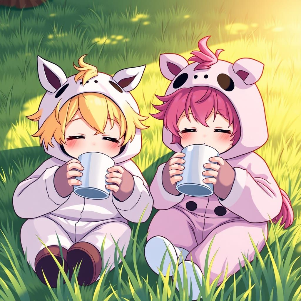 Whimsical Boys with Horse Ears Lounge on a Sunny Day