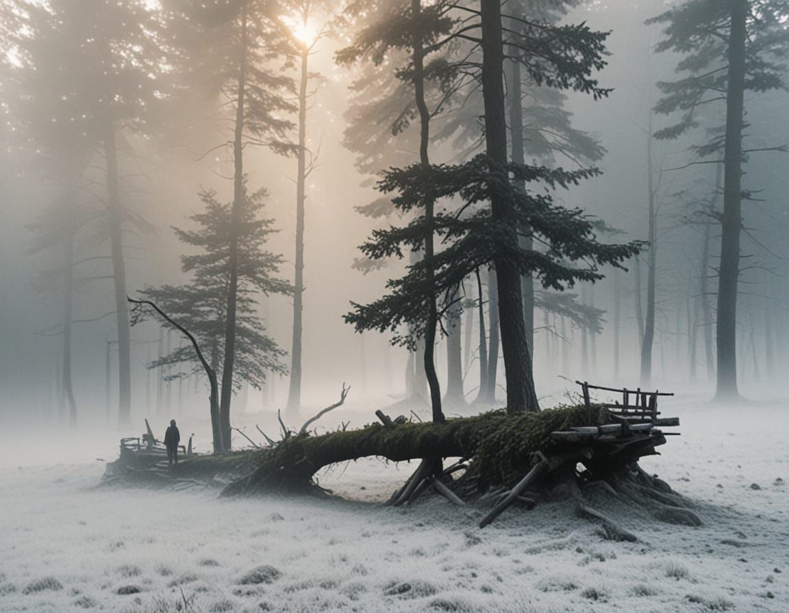 Misty Forest Path at Dawn: Ethereal Glow and Solitude