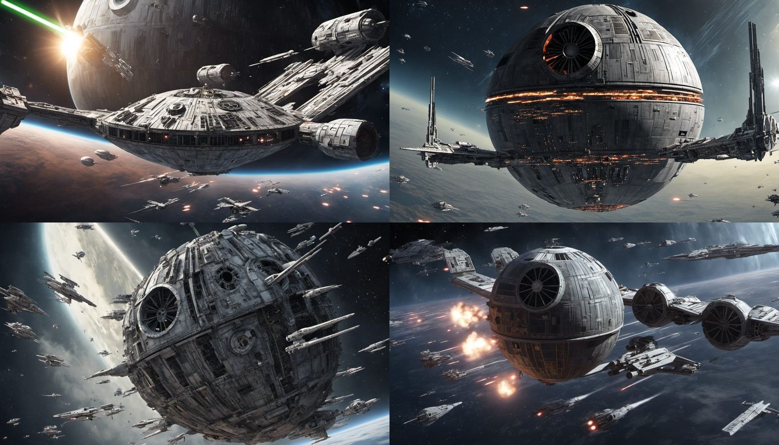 Star Wars: enormous  Death Star,in deep space, Tie-fighters ...