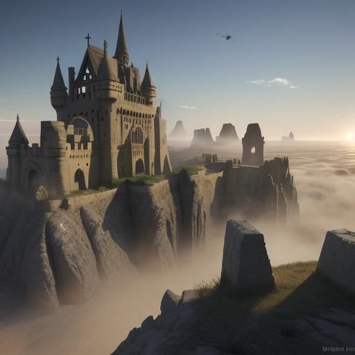 Forgotten Castle Ruins in Golden Hour Light