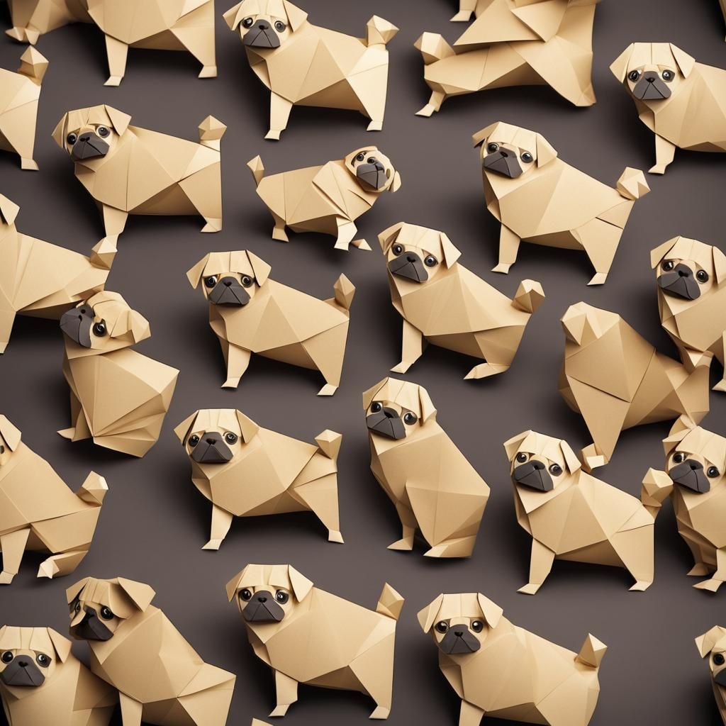 Origami Pug Papercraft in 8K Resolution