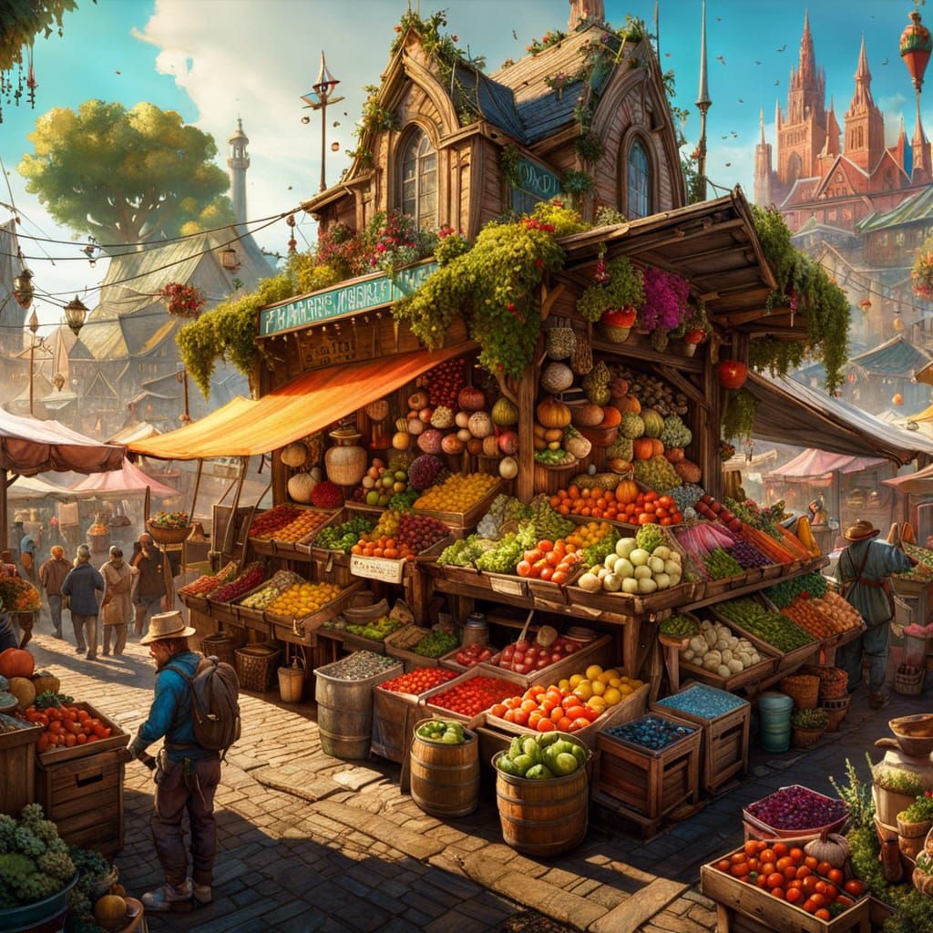 Detailed Fantasy Farmers Market in 8K Resolution
