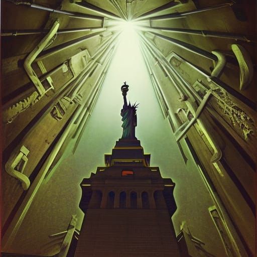 Alien Portal Under Liberty Statue: Contemporary Art