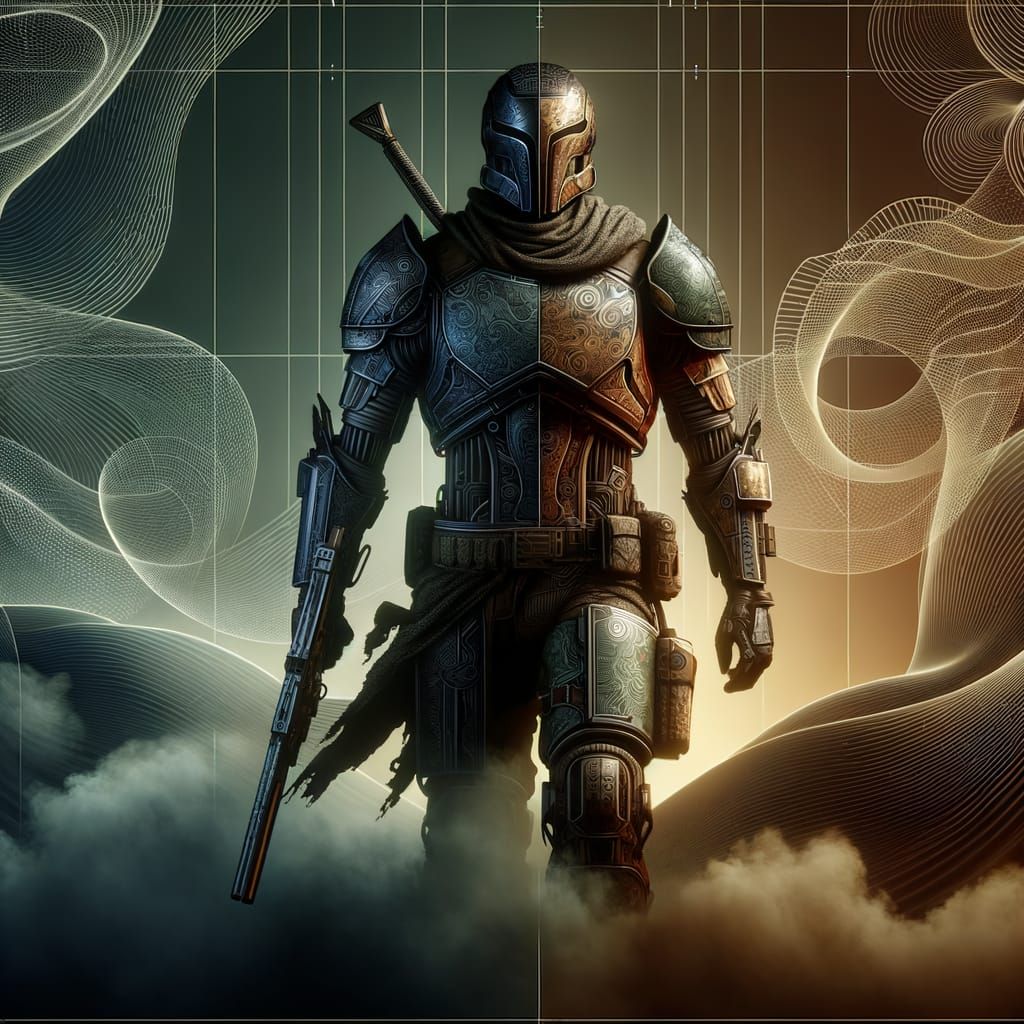 Armored Bounty Hunter with Zentangle Fractal Design