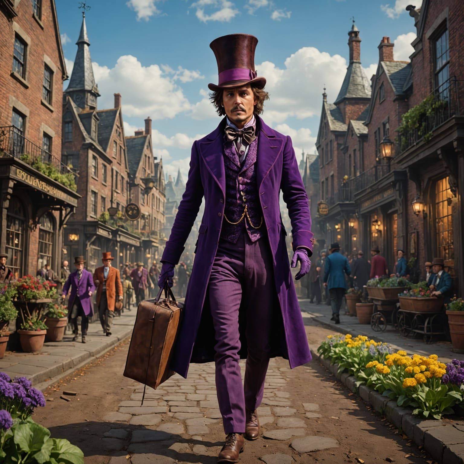 Willy Wonka in Giant Top Hat: Detailed Digital Art