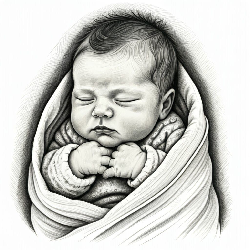 Peaceful Pencil Drawing of a Cozy Baby
