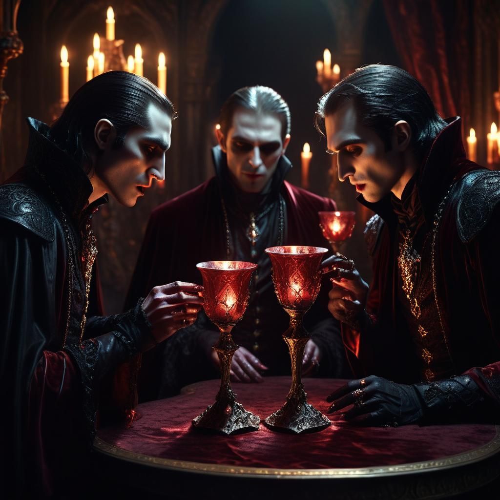 Vampires Sharing a Drink in Dark Fantasy Style