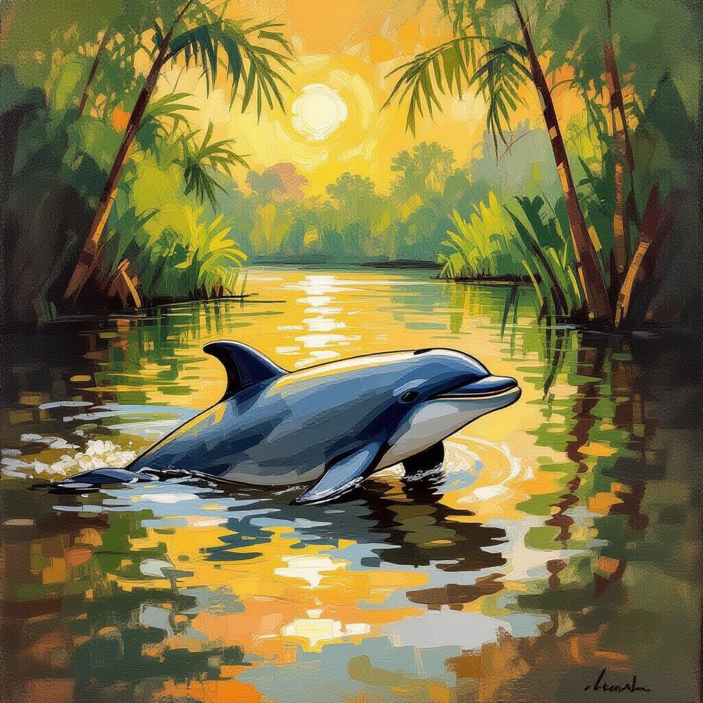 Amazon River Dolphin in Impressionist Style