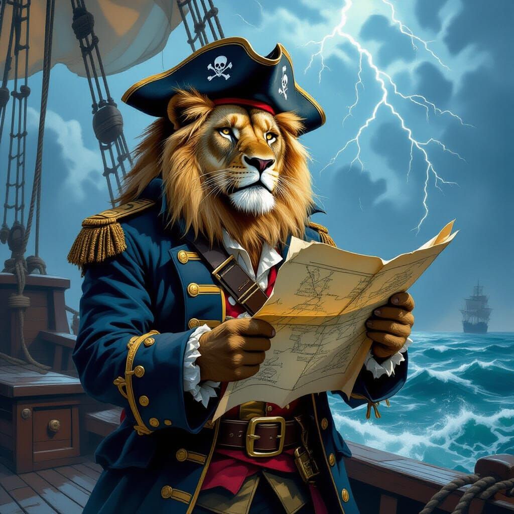 Lion Captain on Deck in Dramatic Lighting Style