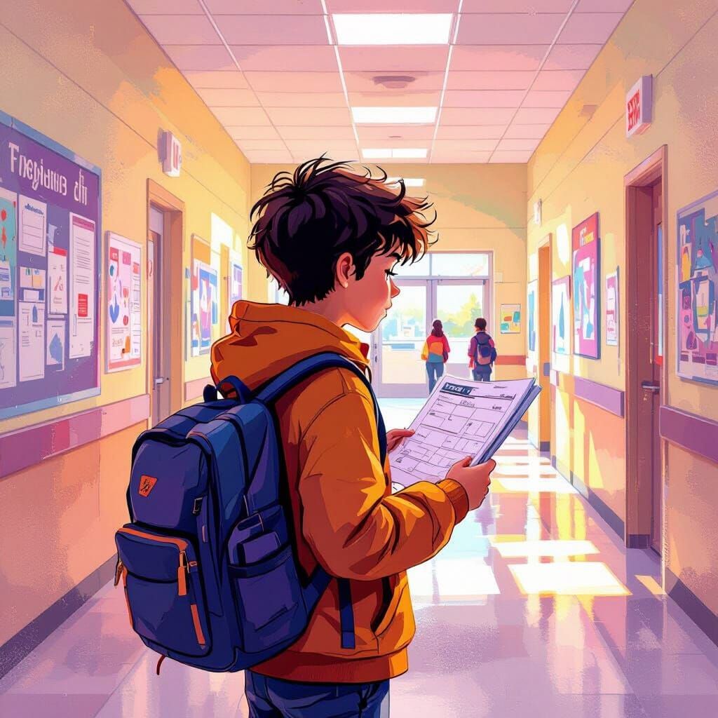 Student Looks at Schedule in Gurney Mead Style