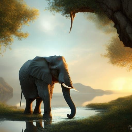 Detailed Elephant in Dreamy Savanna Landscape