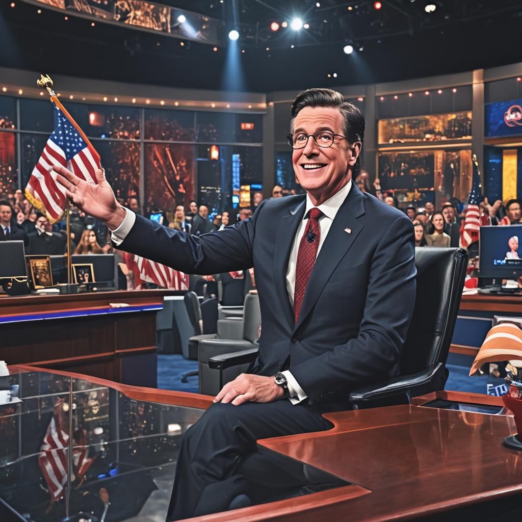 Stephen Colbert Waves Flag on Late Night Show