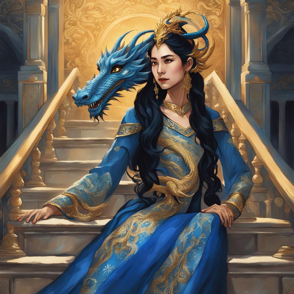 Woman with Dragon Mask and Intricate Braid