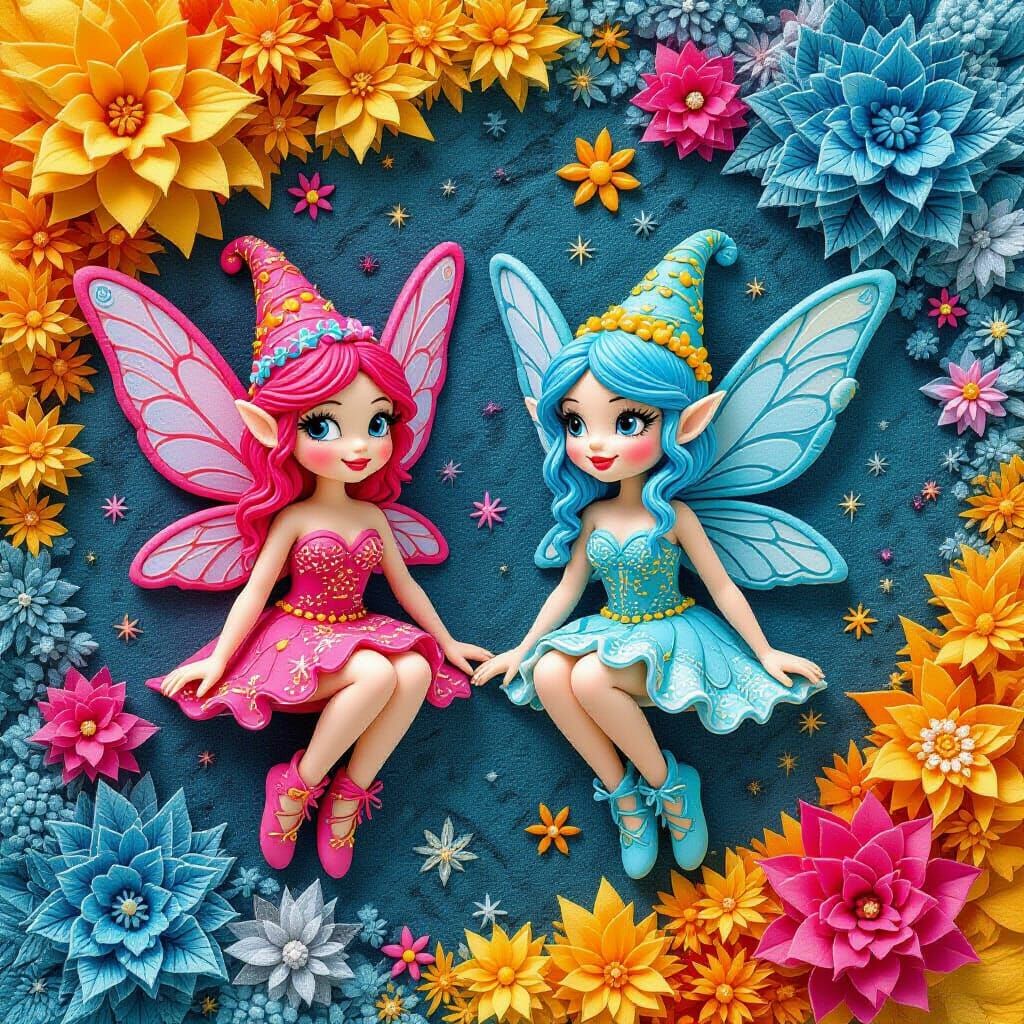 Playdough Fairies with Abstract Fractal Background