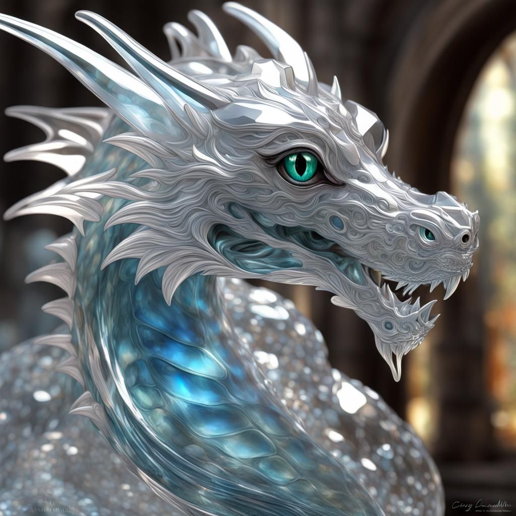 Glass Dragon Portrait with Reflective Eyes