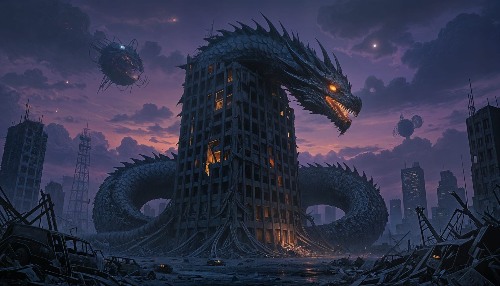 Ancient Dragon Coiled Around Skyscraper in Post-Apocalyptic ...