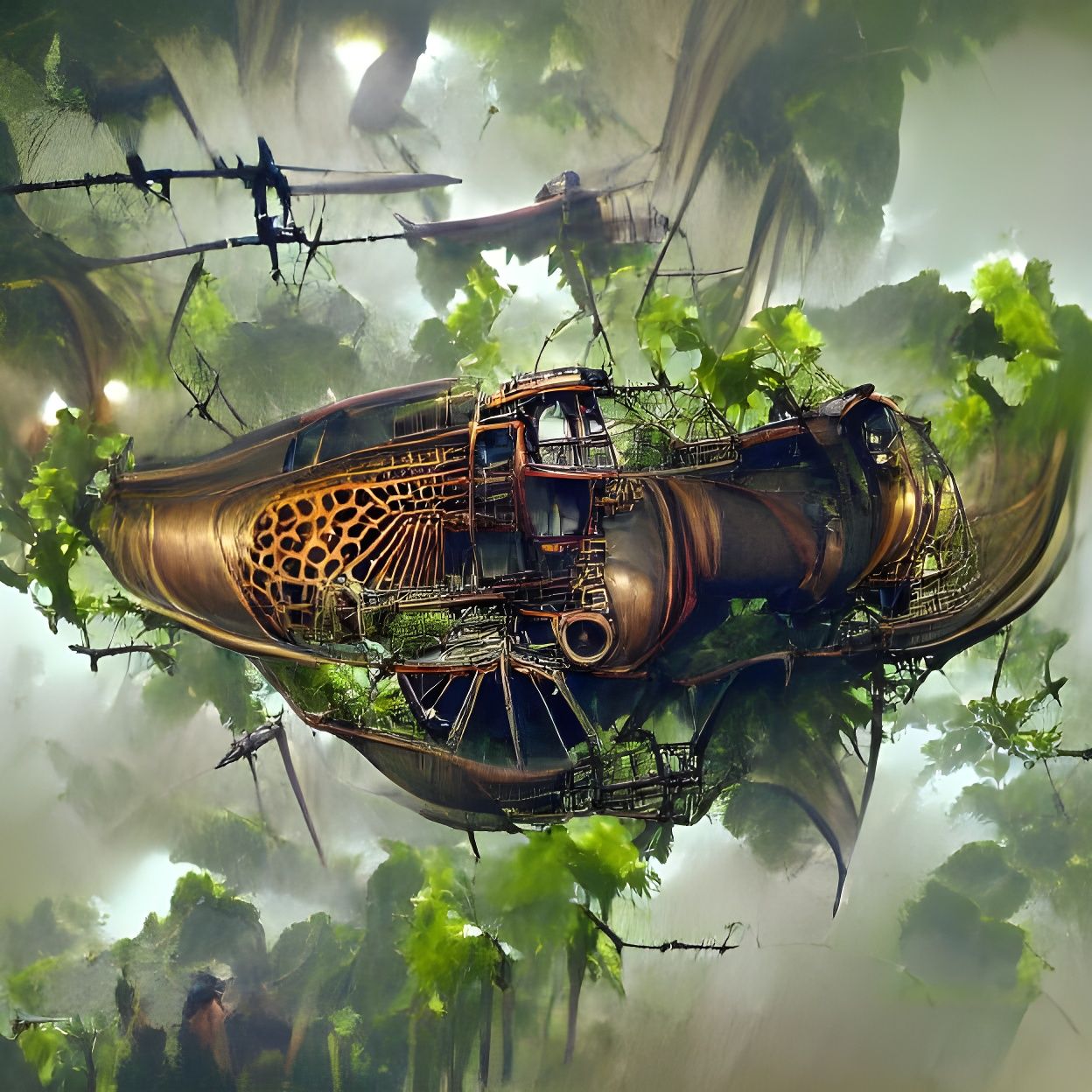 Wrecked Steampunk Airship in Jungle Concept Art