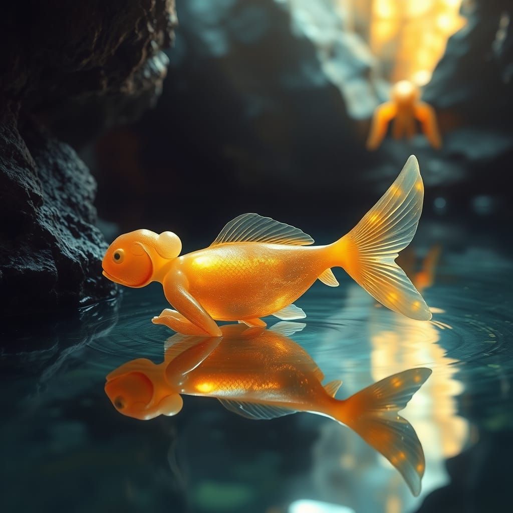 Golden Obsidian Mermaid Beside Mystical Pool