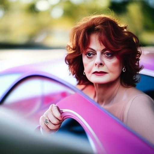 Susan Sarandon in Pink Car: Professional Photography