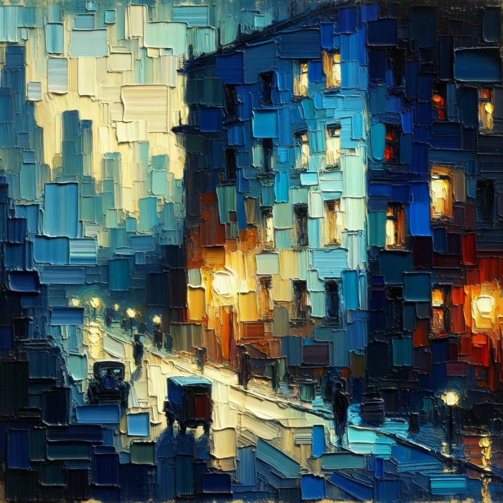 Expressionist Blue Wall at Twilight