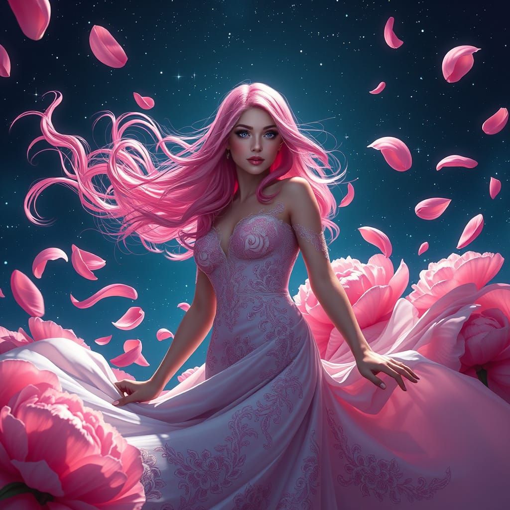 Elegant Pink-Haired Woman in Art Nouveau Style