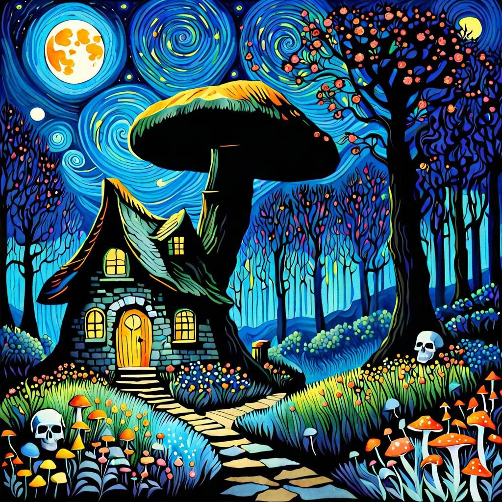 Watercolor Fairy in Bioluminescent Forest