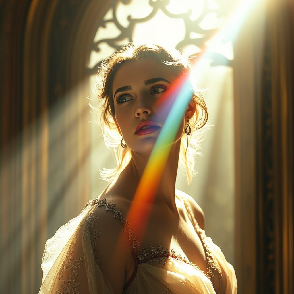 Woman Bathed in Rainbow Light: Digital Matte Painting
