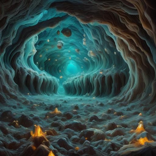 Surreal Stalactite Cavern in Encaustic Style