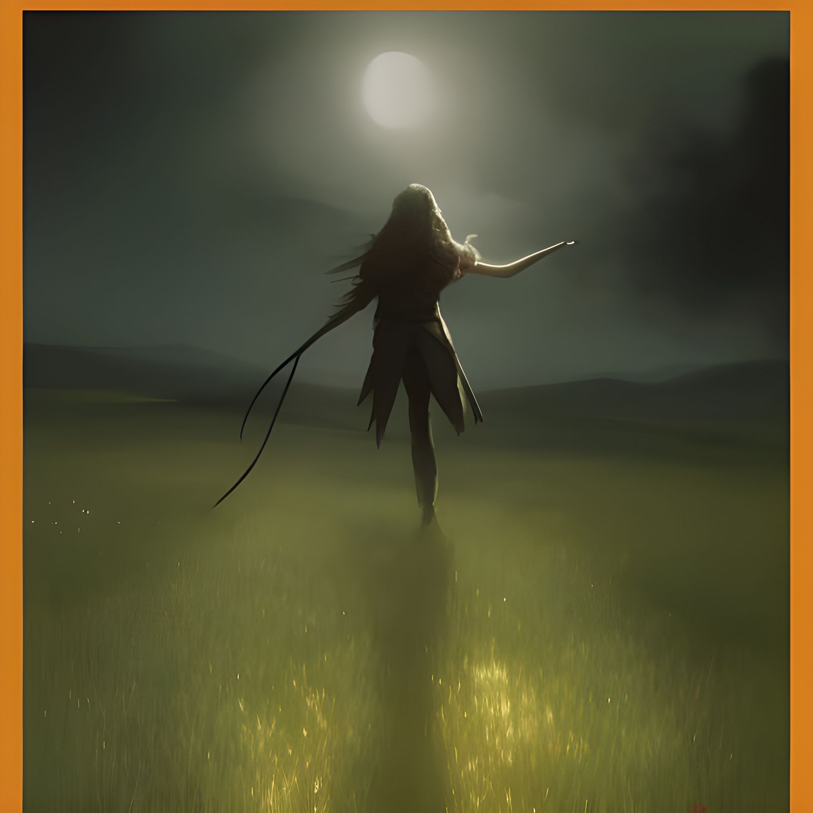 Sinister Elf Pointing to Sky in Field