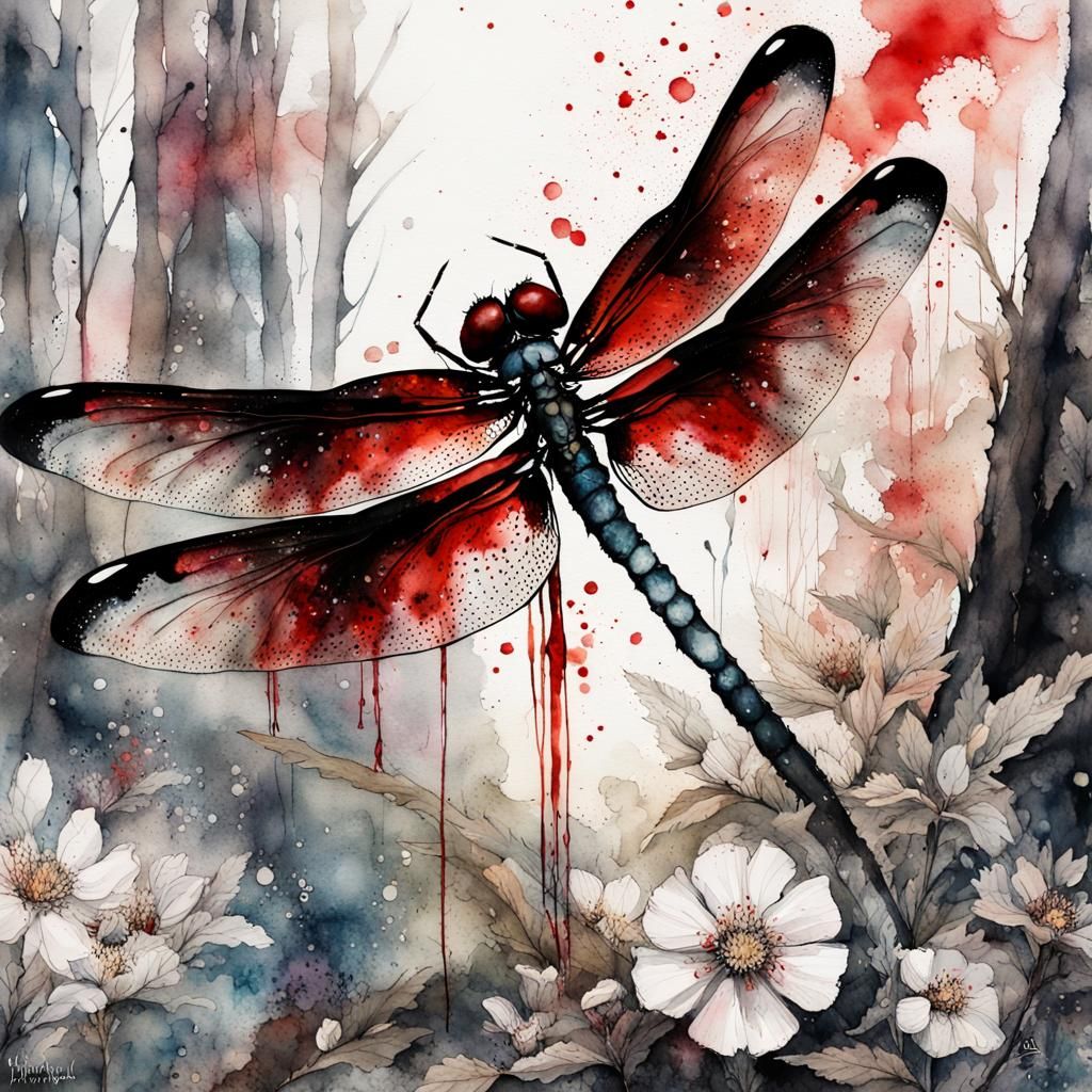 Dragonfly in Watercolor Fantasy Art