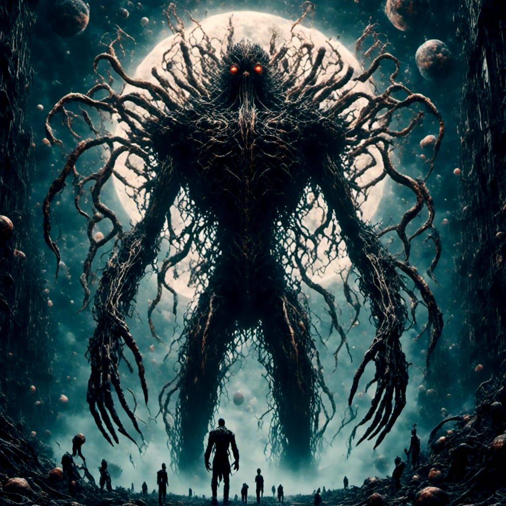 Towering Tentacle Monster in Lovecraftian Horror Style