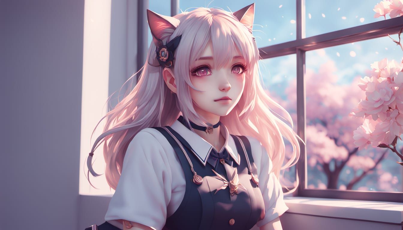 Anime Catgirl in Gentle Warm Light