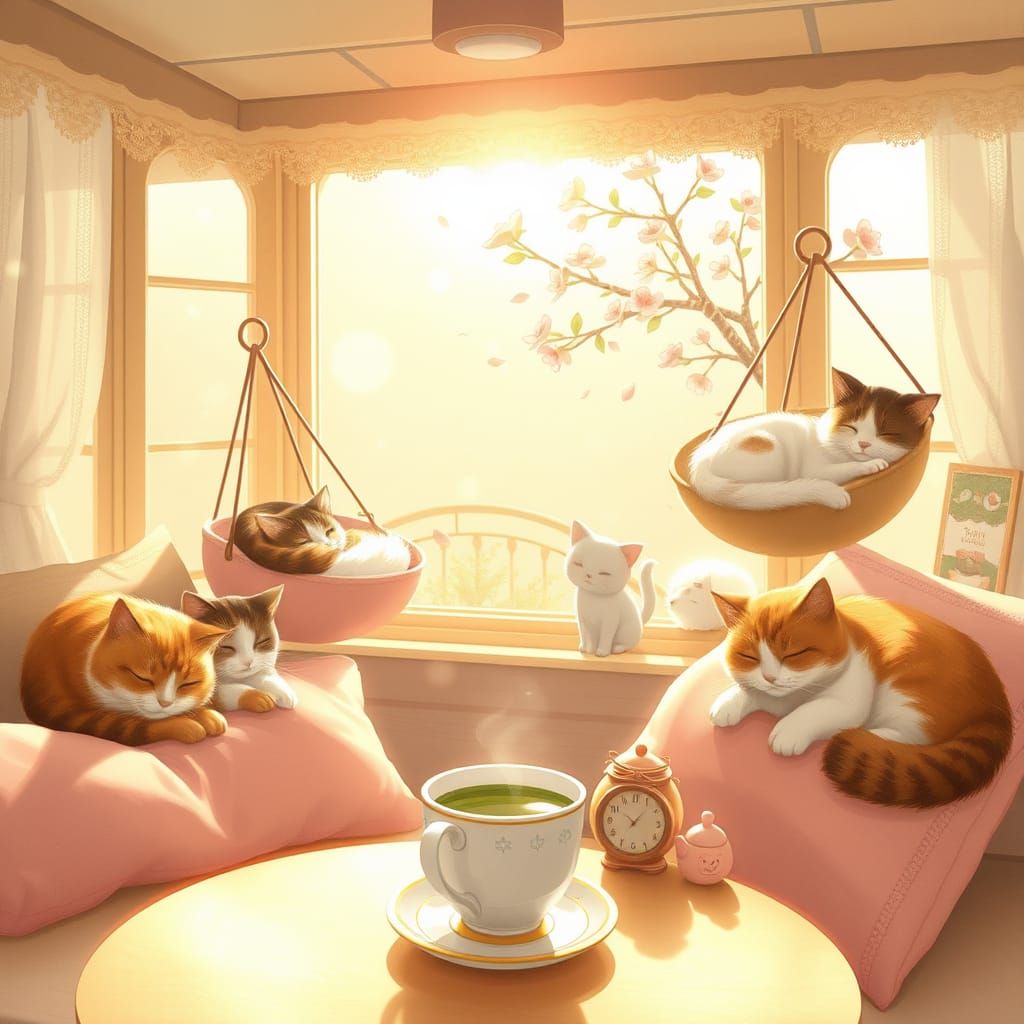 Whimsical Cat Café in Pastel Paradise