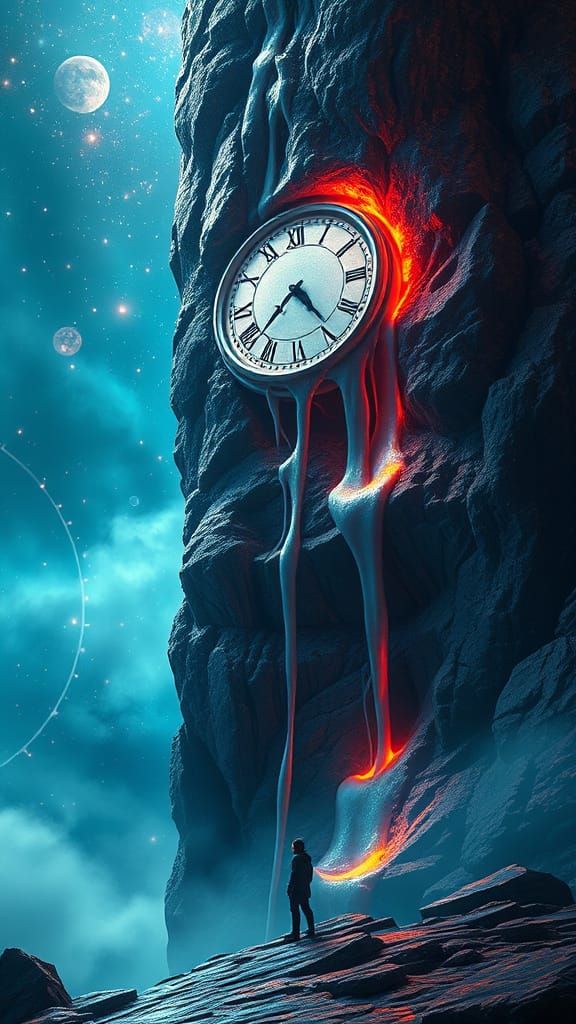 Melting Clock on Cliff in Surrealist Style