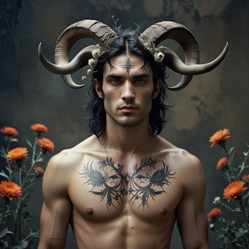 Baroque Aries Zodiac Portrait with Ram Horns