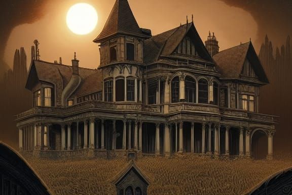 Gothic Mansion in Wasteland Town: Steampunk Comic Art