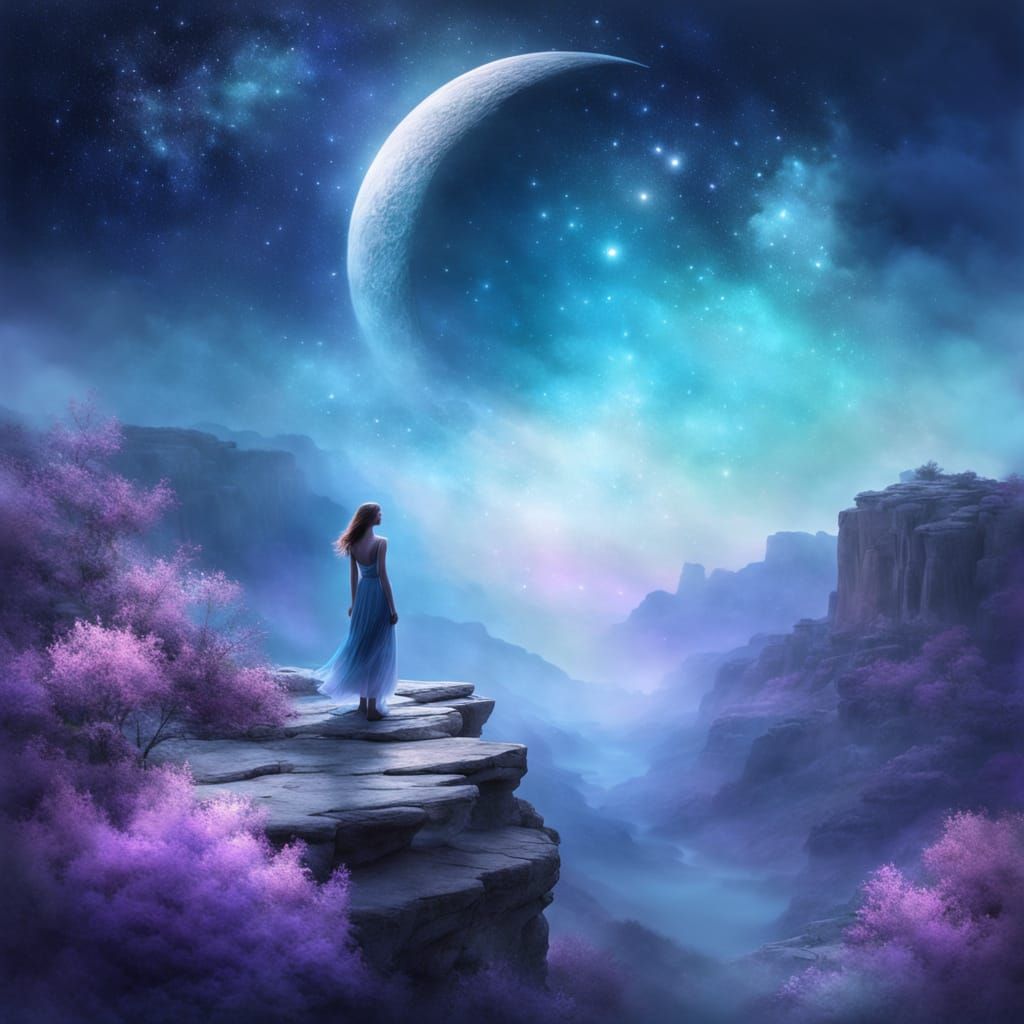 Moonlit Goddess in Ethereal Watercolor