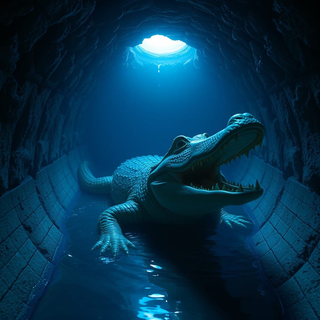 Creepy Crocodile in Liminal Sewer Space