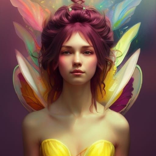 Beautiful Fairy Portrait with Yellow and Pink Wings