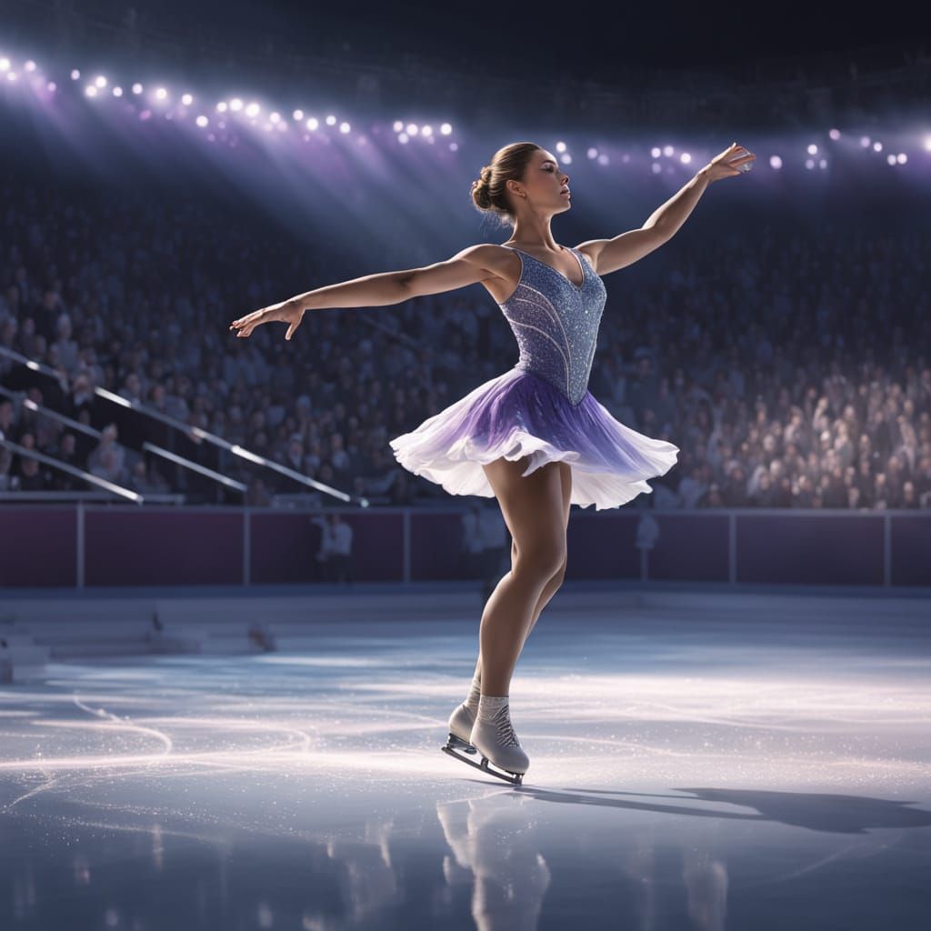 Elegant Figure Skater Performance in Moody Stadium Lighting