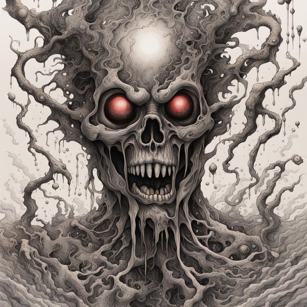 Horror Space Demon in Japanese Ink Drawing Style