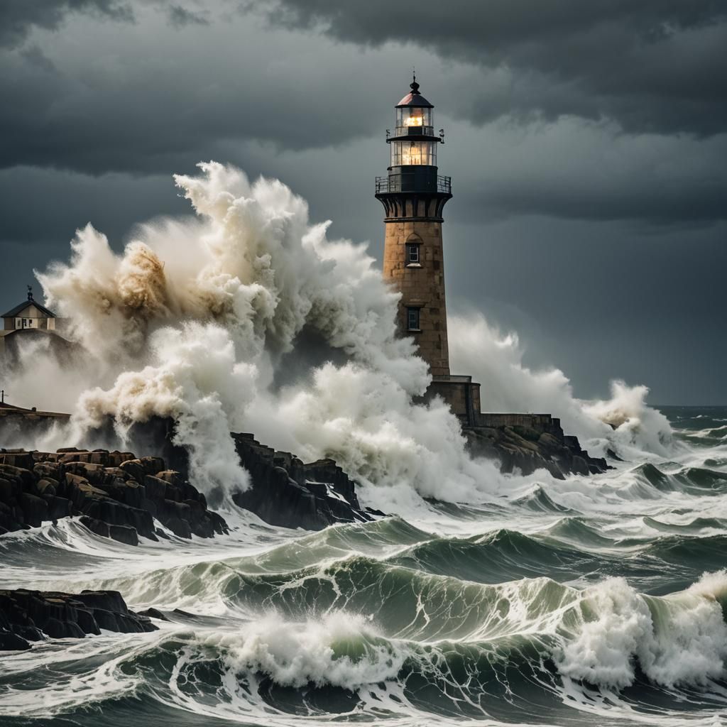 Lighthouse Under Siege: A Stormy Seascape