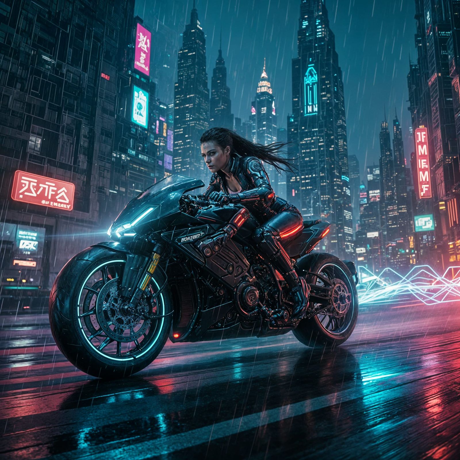 Cyberpunk Motorcycle Race Through Neon City